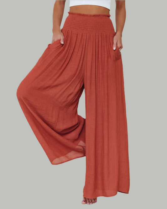 Frühlings- und Sommerhose aus Baumwolle mit weitem Bein, lockere, elastische Taschen, Freizeithose